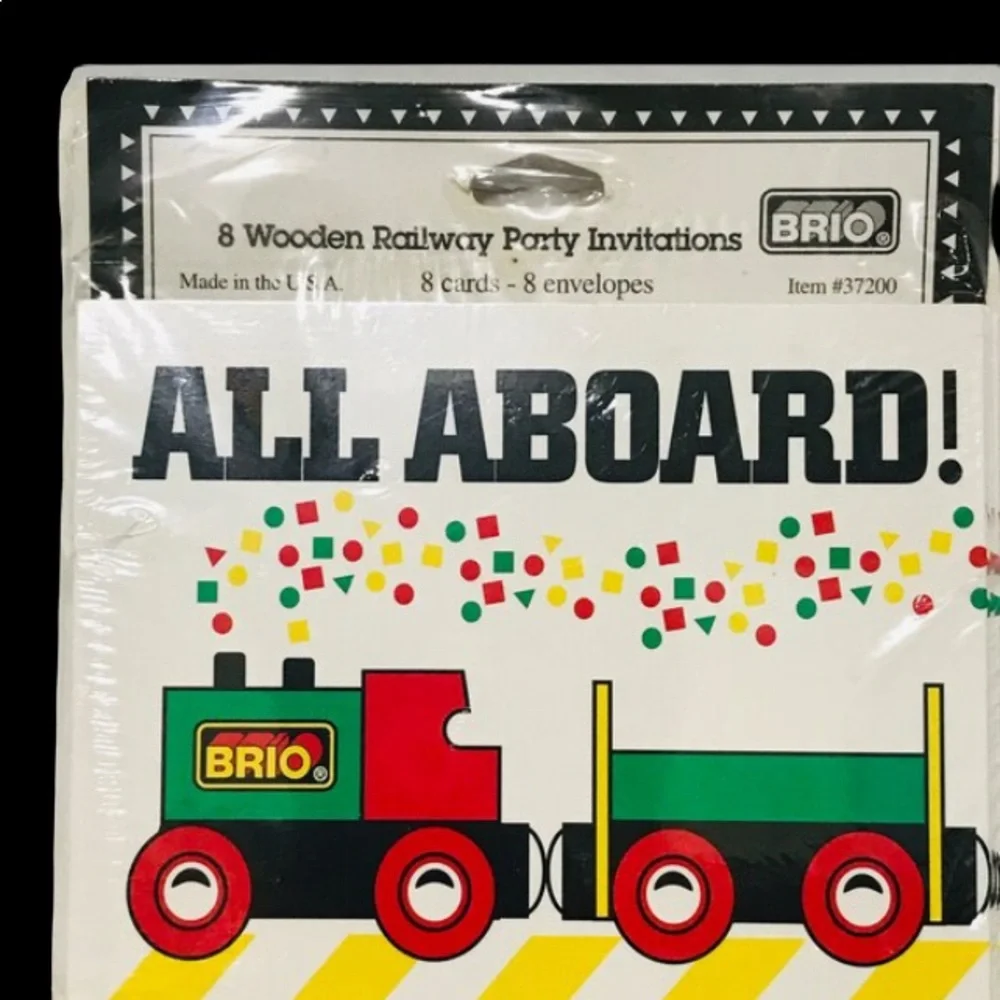 Train Party Invitations Brio ALL ABOARD Railroad Car Theme One Pkg of 8